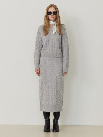 NICE CLAUP Nice Claup Cable H Line Knit Skirt X246PWKB93