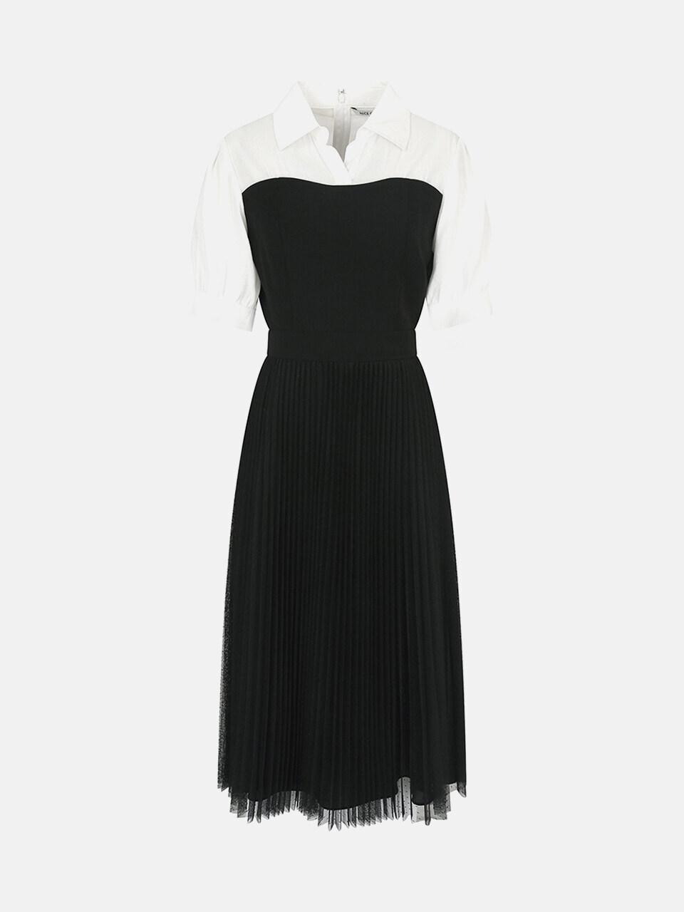 NICE CLAUP Nice Claup Texture Block Shirt Pleated dress N242M