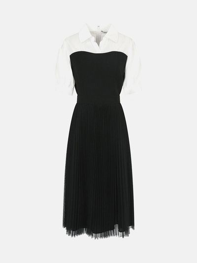 NICE CLAUP Nice Claup Texture Block Shirt Pleated dress N242M