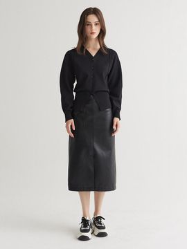 NICE CLAUP Synthetic Leather H-line Skirt N243MWS816
