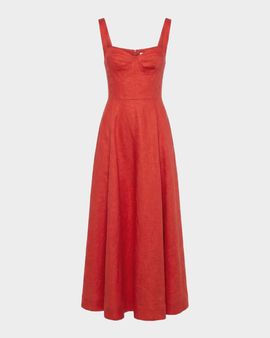 NICHOLAS Anya Sweetheart Linen Midi Dress