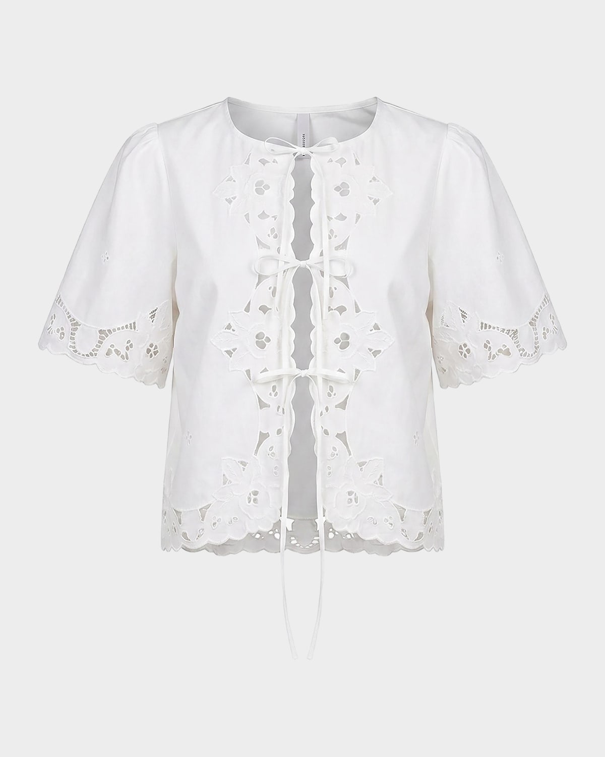 NICHOLAS Isabel Embroidered Tie-Front Cotton Top