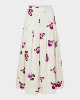 NICHOLAS Jordana Pleated Floral Linen-Blend Midi Skirt