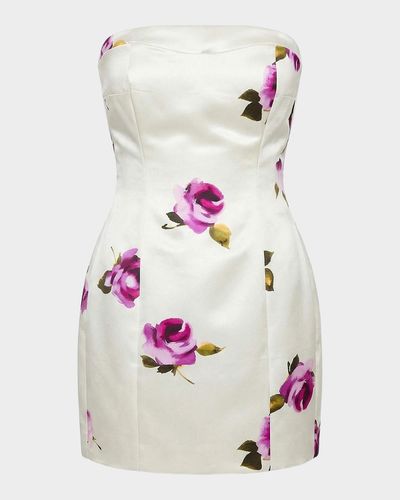 NICHOLAS Kaline Floral Satin Strapless Mini Dress