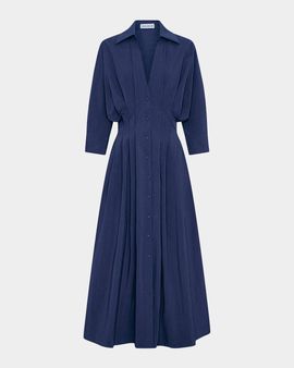 NICHOLAS Lanae Pleated V-Neck Midi Shirtdress