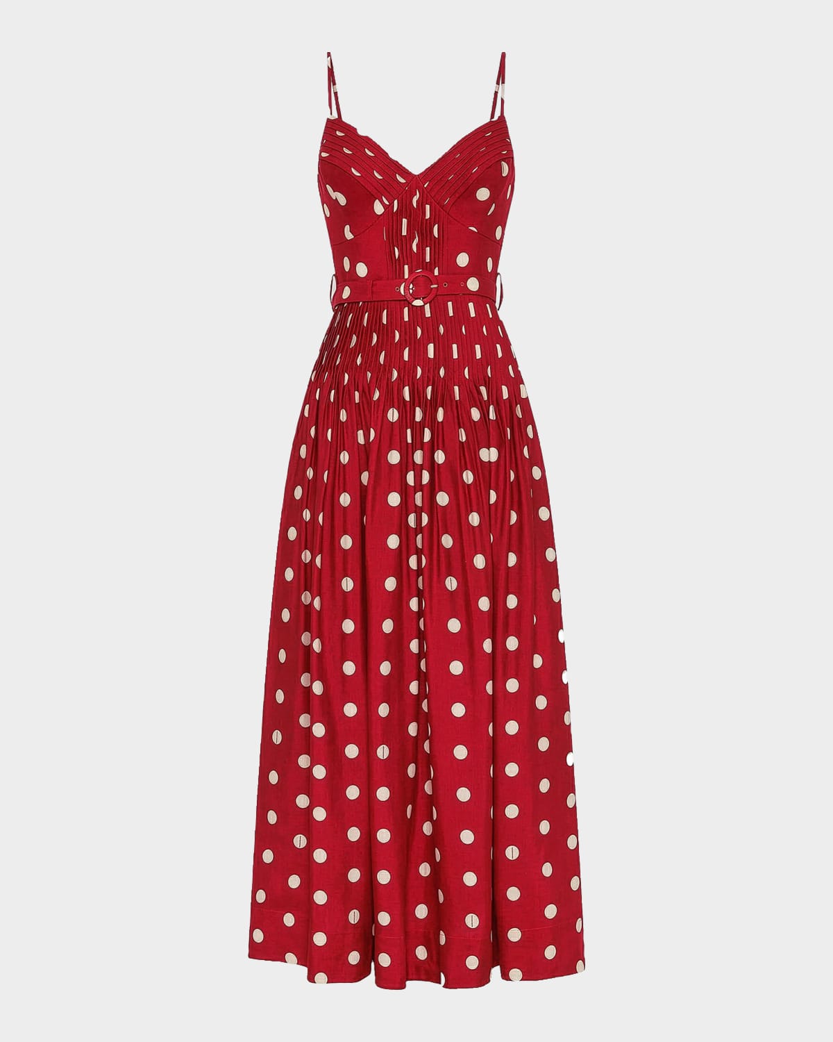 NICHOLAS Mireille Belted Polka-Dot Linen-Blend Midi Dress