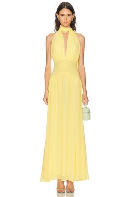 NICHOLAS NICHOLAS Arella Deep Plunge Halter Maxi Dress