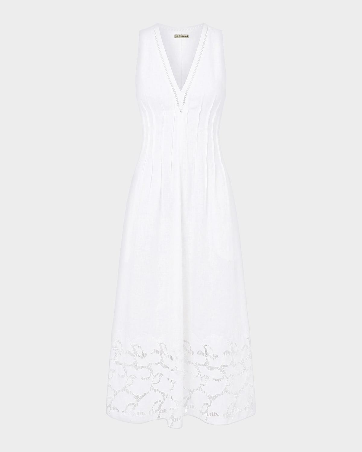 NICHOLAS Stina Broderie Linen-Blend Midi Dress