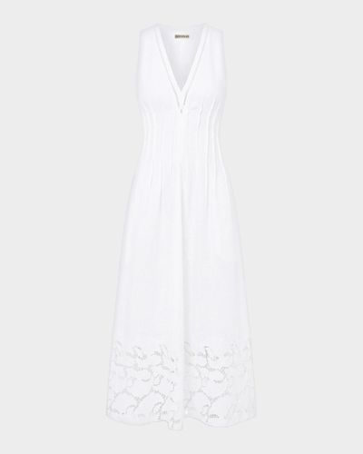NICHOLAS Stina Broderie Linen-Blend Midi Dress