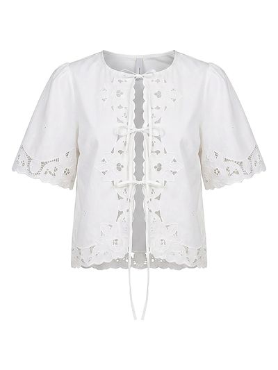 Nicholas the Label Women's Isabel Embroidered Tie-Front Cotton Top