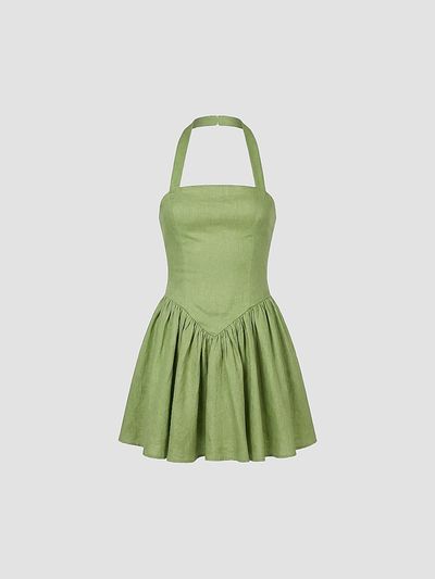 NICHOLAS Women's Amalie Halterneck Linen Drop-Waist Minidress