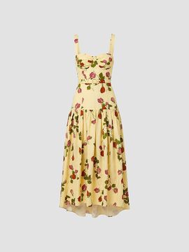 NICHOLAS Women's Drenica Floral Drop-Waist Linen-Blend Midi-Dress