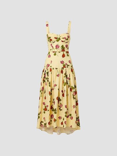 NICHOLAS Women's Drenica Floral Drop-Waist Linen-Blend Midi-Dress
