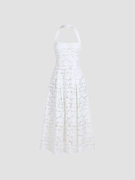 NICHOLAS Women's Elisabeth Cotton Broderie Lace Halter Midi-Dress