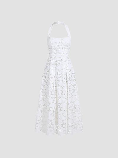 NICHOLAS Women's Elisabeth Cotton Broderie Lace Halter Midi-Dress