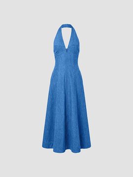 NICHOLAS Women's Elsa Halter Denim Maxi Dress