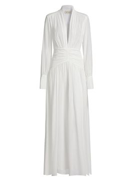 NICHOLAS Women's Jocelyn Deep Plunge Long-Sleeve Silk Gown