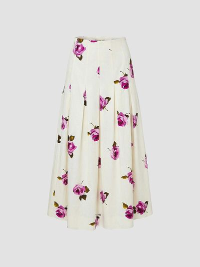 NICHOLAS Women's Jordana Pleated Floral Linen-Blend Midi-Skirt
