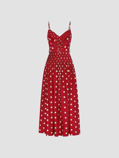 NICHOLAS Women's Mireille Belted Polka Dot Linen-Blend Midi-Dress