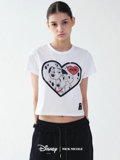 NICK&NICOLE 101 DALMATIANS BIG HEART CROP TOP [WHITE]