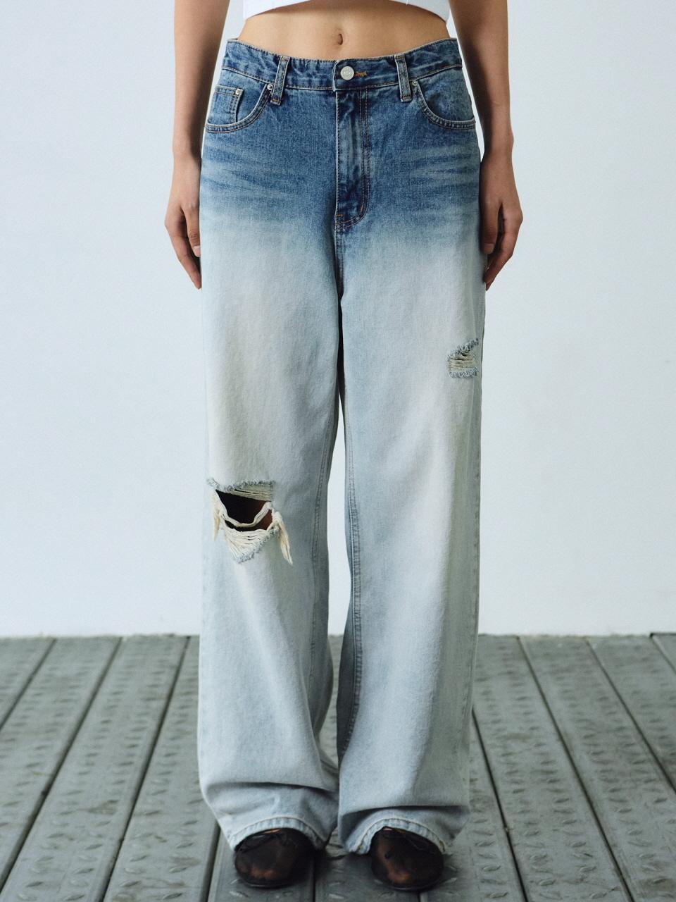 NICK&NICOLE B Faded Vintage Washing Denim Pants [BLUE]