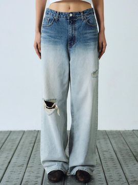 NICK&NICOLE B Faded Vintage Washing Denim Pants [BLUE]