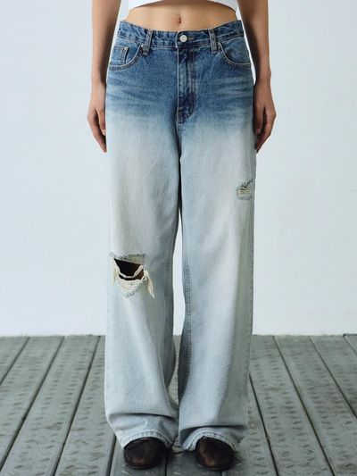 NICK&NICOLE B Faded Vintage Washing Denim Pants [BLUE]