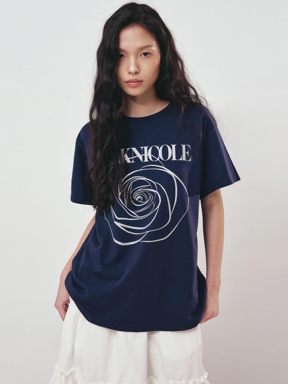 NICK&NICOLE BIG ROSE SLEEVE TOP [NAVY SILVER]