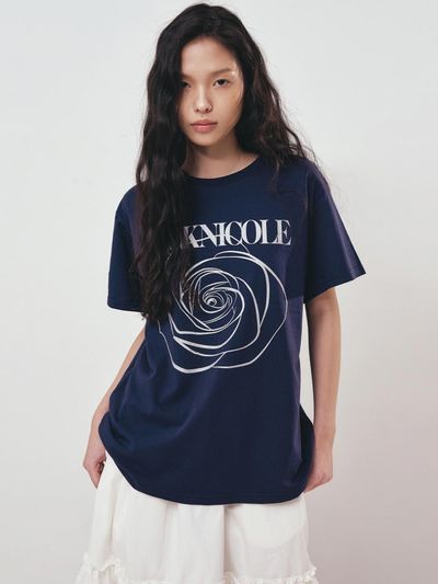 NICK&NICOLE BIG ROSE SLEEVE TOP [NAVY SILVER]