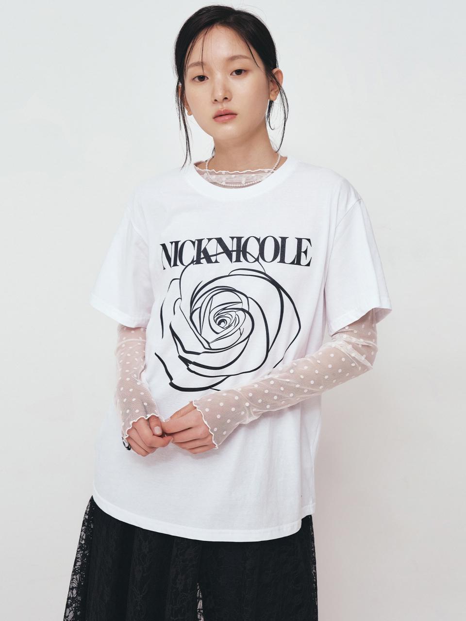 NICK&NICOLE BIG ROSE SLEEVE TOP [WHITE BLACK]