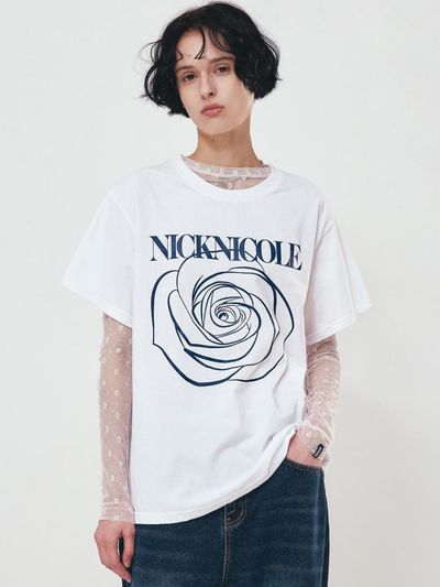 NICK&NICOLE BIG ROSE SLEEVE TOP [WHITE NAVY]