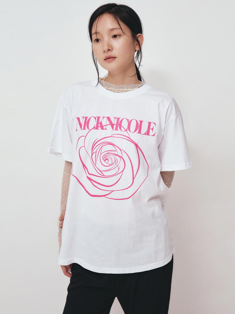 NICK&NICOLE BIG ROSE SLEEVE TOP [WHITE PINK]