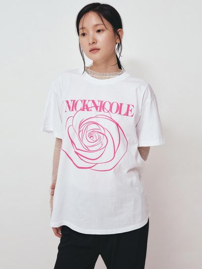 NICK&NICOLE BIG ROSE SLEEVE TOP [WHITE PINK]