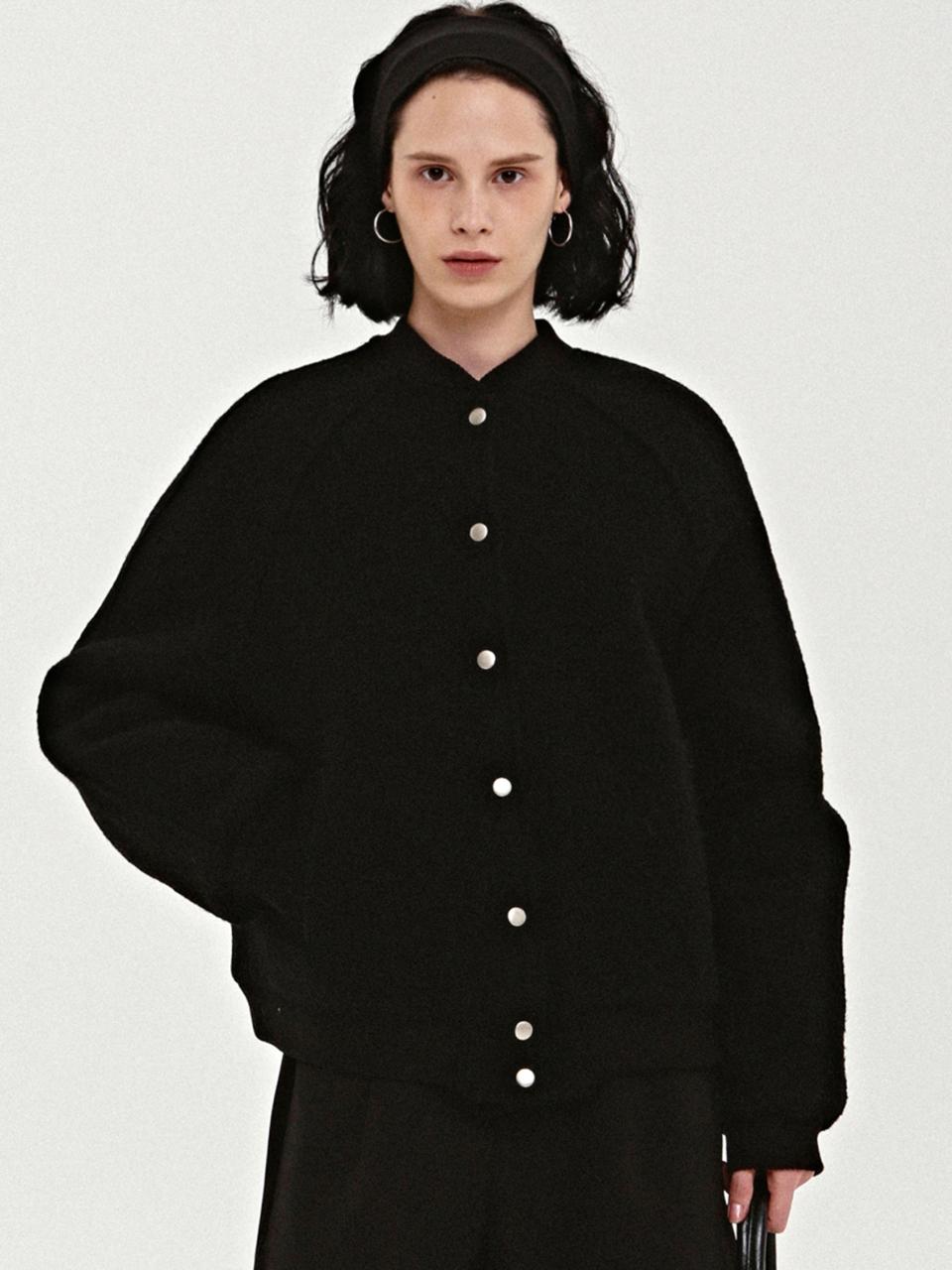 NICK&NICOLE Boucle Textured Varsity Jumper [Black]