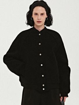 NICK&NICOLE Boucle Textured Varsity Jumper [Black]