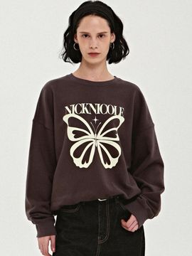 NICK&NICOLE Butterfly Bold Twinkle Cotton-Polyester Sweatshirt [Charcoal White]