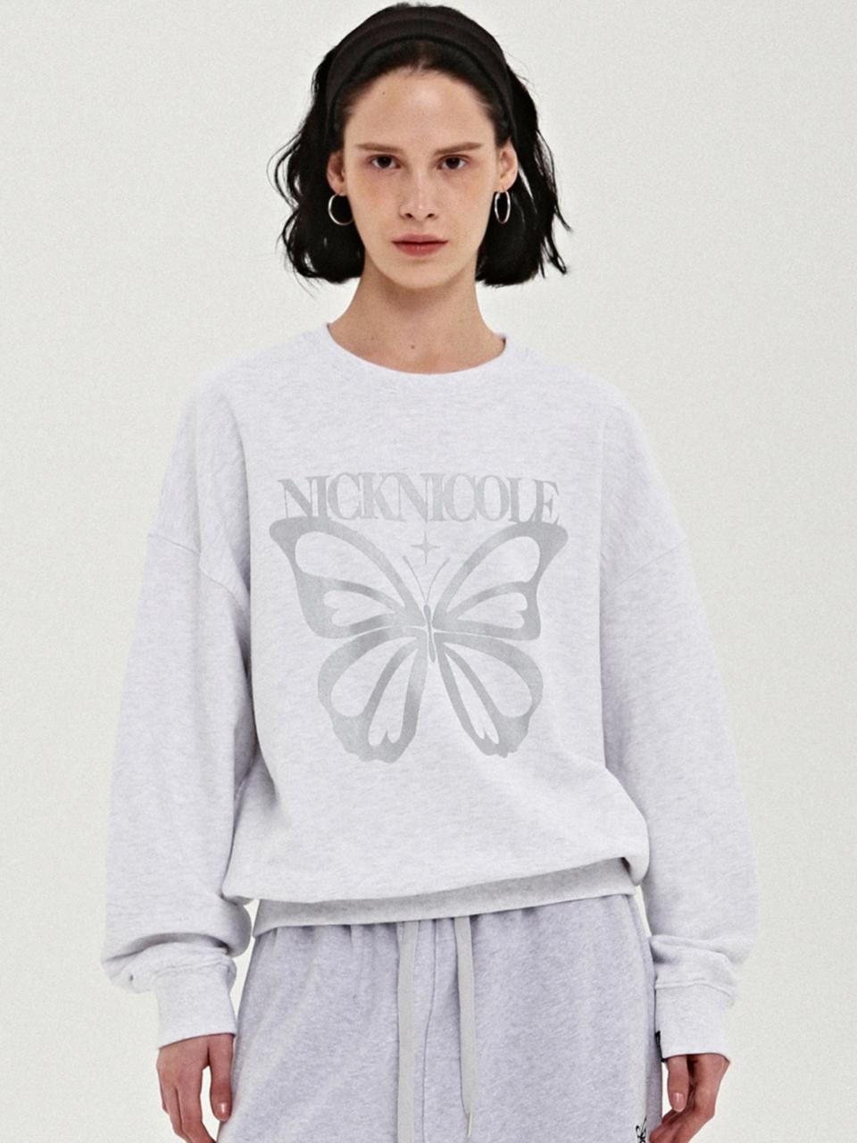 NICK&NICOLE Butterfly Bold Twinkle Cotton-Polyester Sweatshirt [Melange Silver]