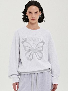 NICK&NICOLE Butterfly Bold Twinkle Cotton-Polyester Sweatshirt [Melange Silver]