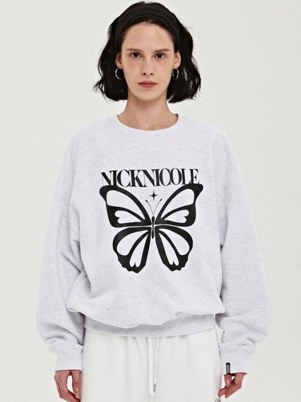 NICK&NICOLE Butterfly Bold Twinkle Relaxed Fit Sweatshirt [Melange Black]