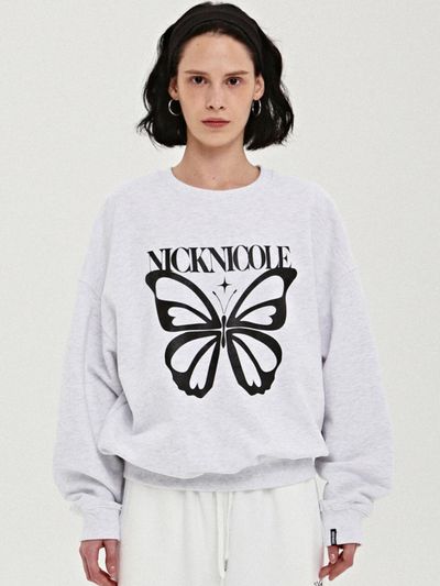 NICK&NICOLE Butterfly Bold Twinkle Relaxed Fit Sweatshirt [Melange Black]