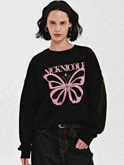 NICK&NICOLE Butterfly Bold Twinkle Sweatshirt [Black Pink]
