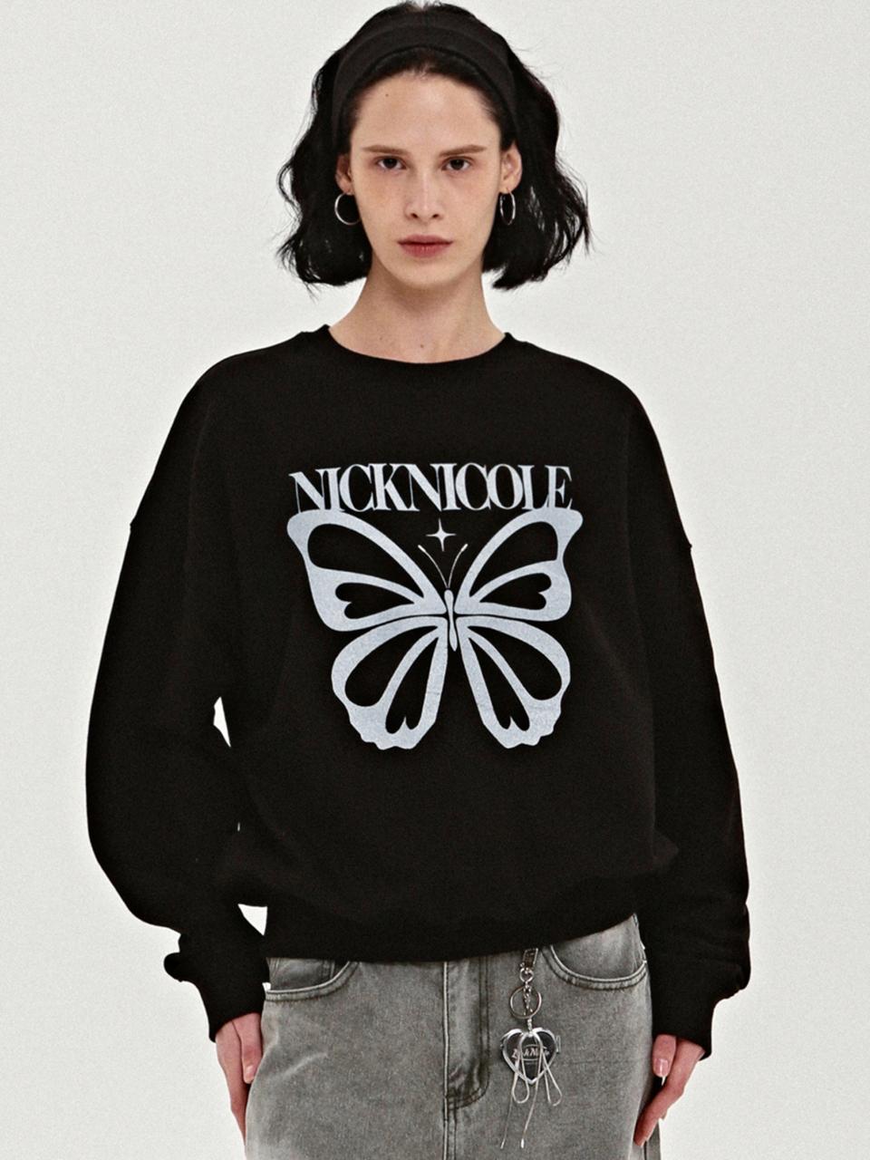 NICK&NICOLE Butterfly Bold Twinkle Sweatshirt [Black Silver]