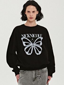 NICK&NICOLE Butterfly Bold Twinkle Sweatshirt [Black Silver]