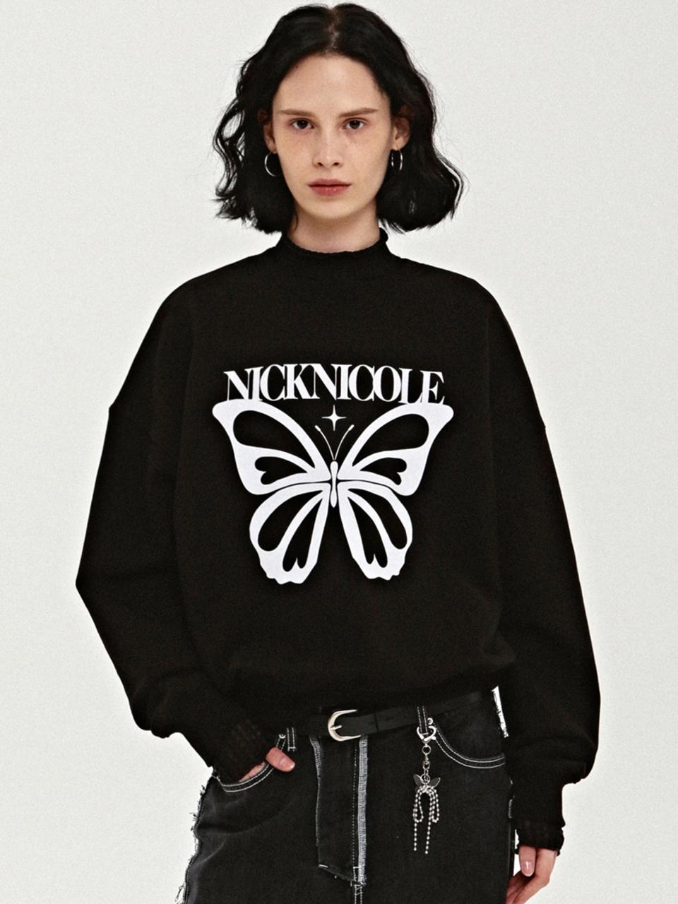 NICK&NICOLE Butterfly Bold Twinkle Sweatshirt [BLACK _WHITE]