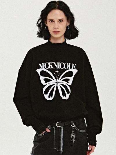 NICK&NICOLE Butterfly Bold Twinkle Sweatshirt [BLACK _WHITE]