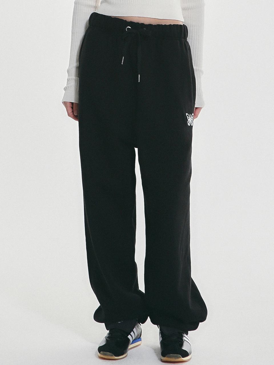 NICK&NICOLE Butterfly Embroidered High Quality Wide Pants [Black]