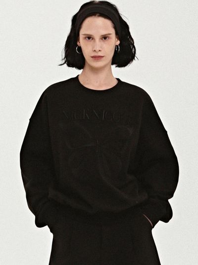 NICK&NICOLE Butterfly Embroidered Premium Sweatshirt [BLACK]