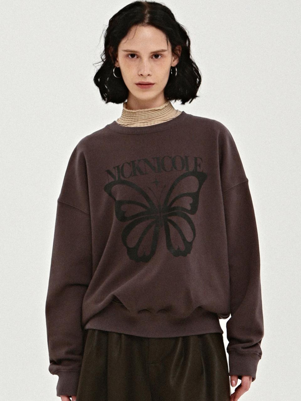 NICK&NICOLE Butterfly Logo Cotton Polyester Sweatshirt [Charcoal Black]