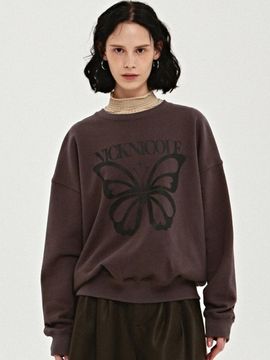 NICK&NICOLE Butterfly Logo Cotton Polyester Sweatshirt [Charcoal Black]