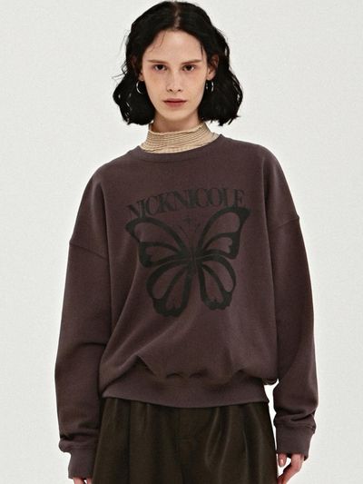 NICK&NICOLE Butterfly Logo Cotton Polyester Sweatshirt [Charcoal Black]
